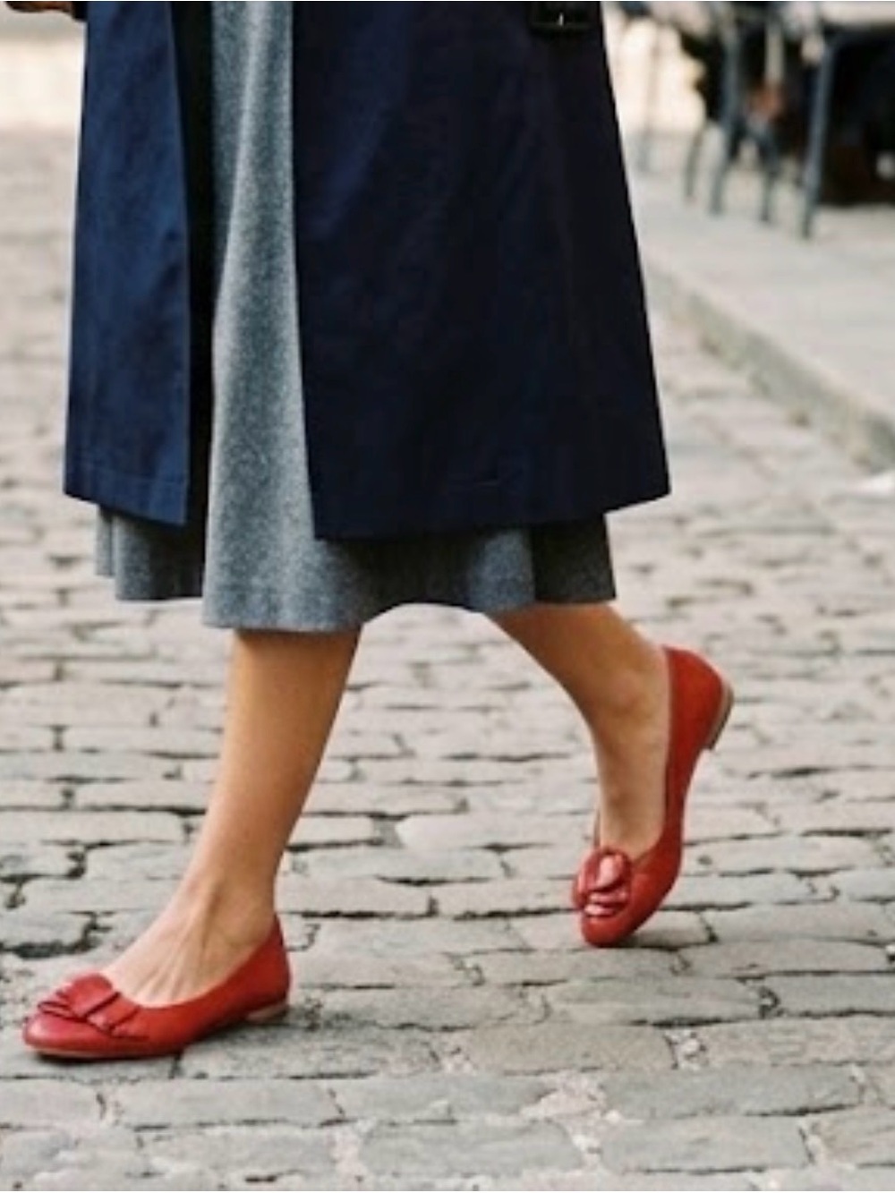 Delman Red Leather Bow Flat Loafers